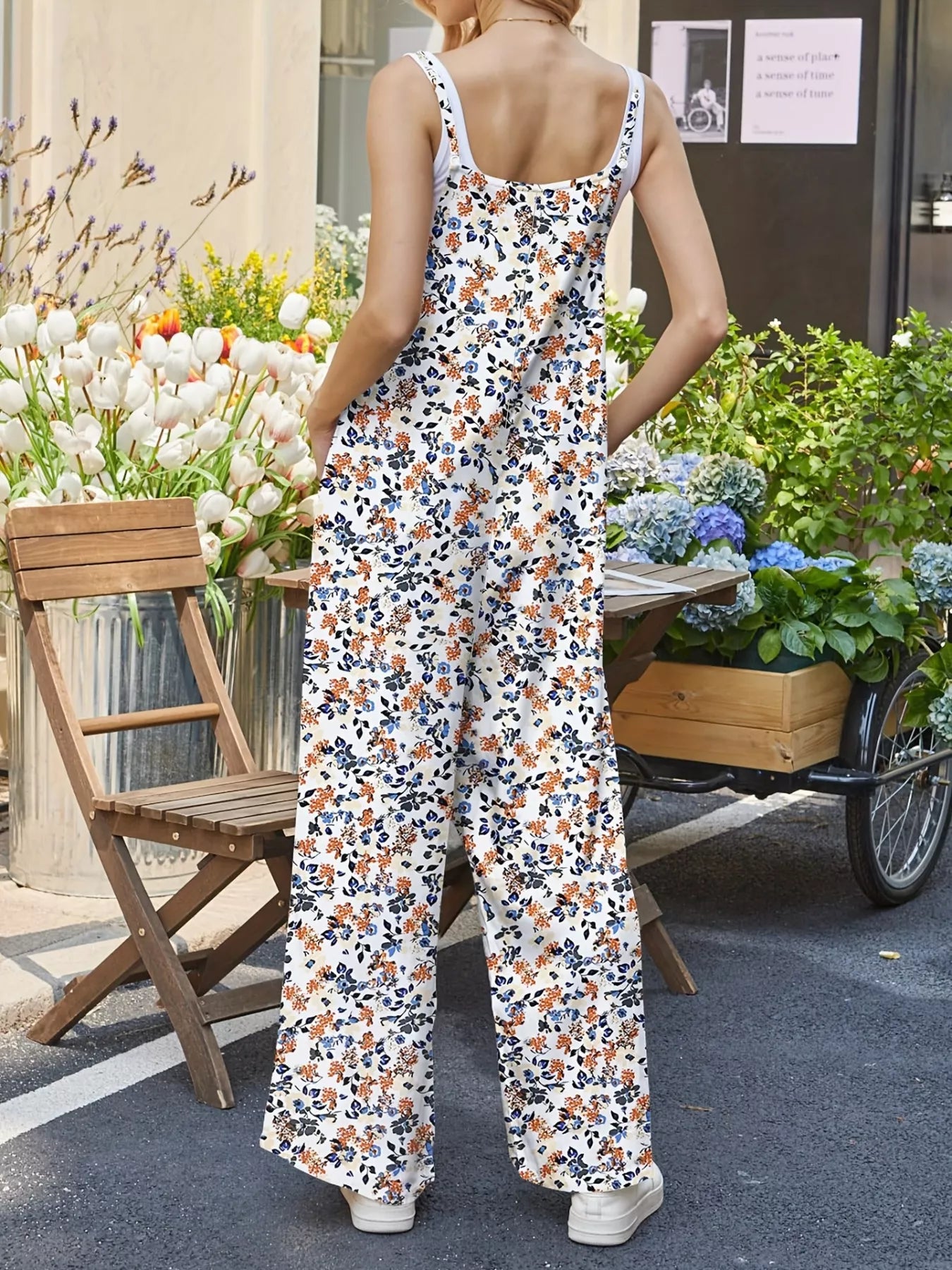 Full Size Floral Print Wide Leg Casual Jumpsuit Plus Size-Nordavory