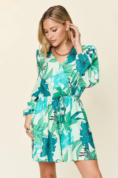 Double Take Full Size Floral Long Sleeve Romper with Pockets-Nordavory