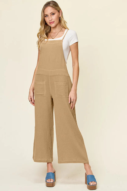 Double Take Full Size Texture Sleeveless Wide Leg Overall-Nordavory