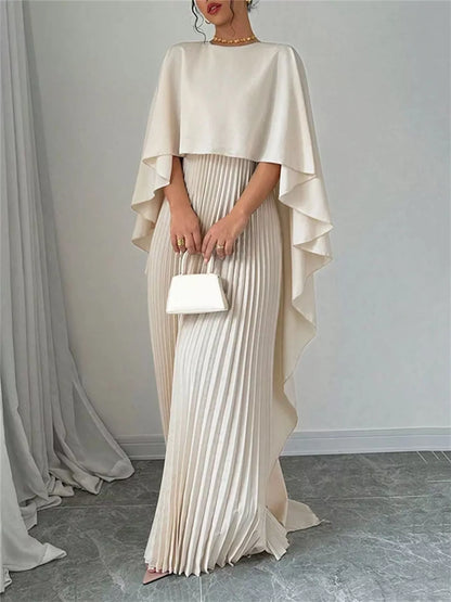 Cape Pleated Maxi Dress-Nordavory