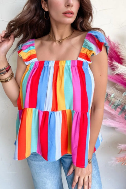 Stripe Ruffled Straps Babydoll Cami-Nordavory