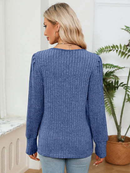 Lace Detail V-Neck Ribbed Blouse-Nordavory