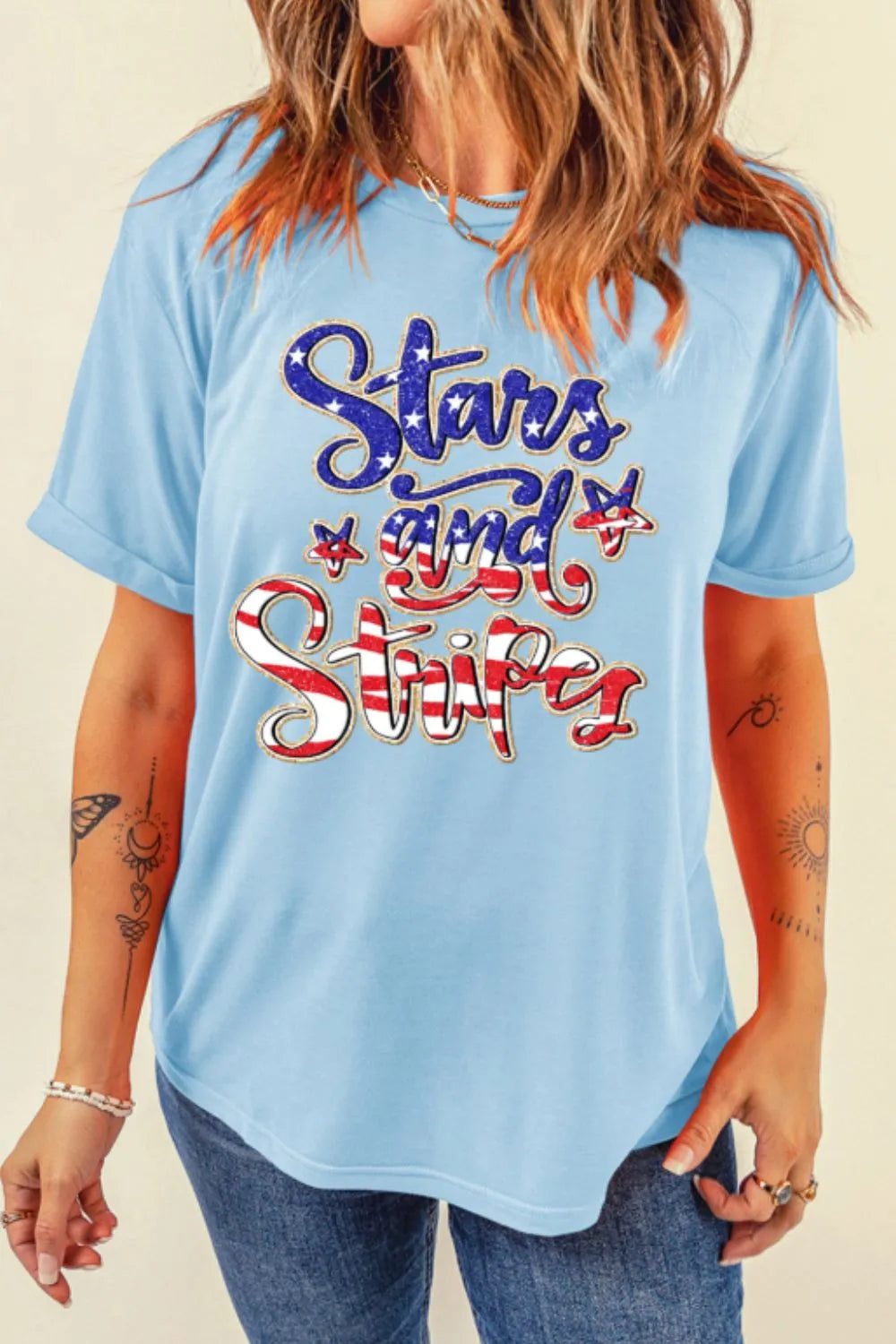 Stars and Stripes Patriotic Graphic T-Shirt-Nordavory