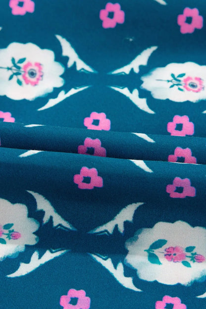 Printed Tie Neck Ruffled Cap Sleeve Dress-Nordavory