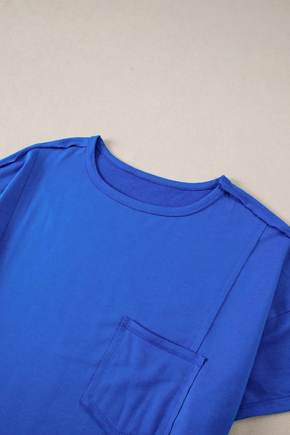 Patched Pocket Exposed Seam Oversize T-shirt-Nordavory