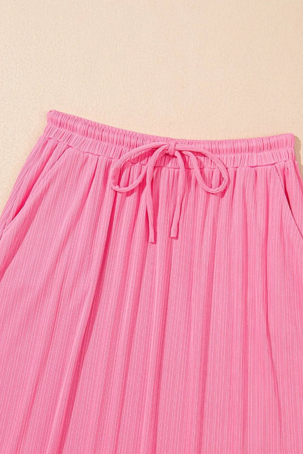 Ruffle Trim Round Neck Top and Drawstring Skirt Set-Nordavory