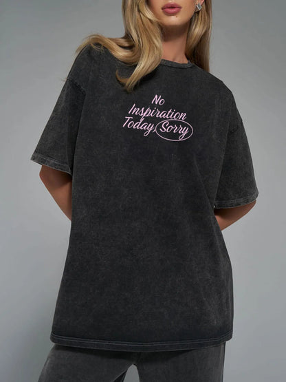 Letter Round Neck Short Sleeve T-Shirt-Nordavory