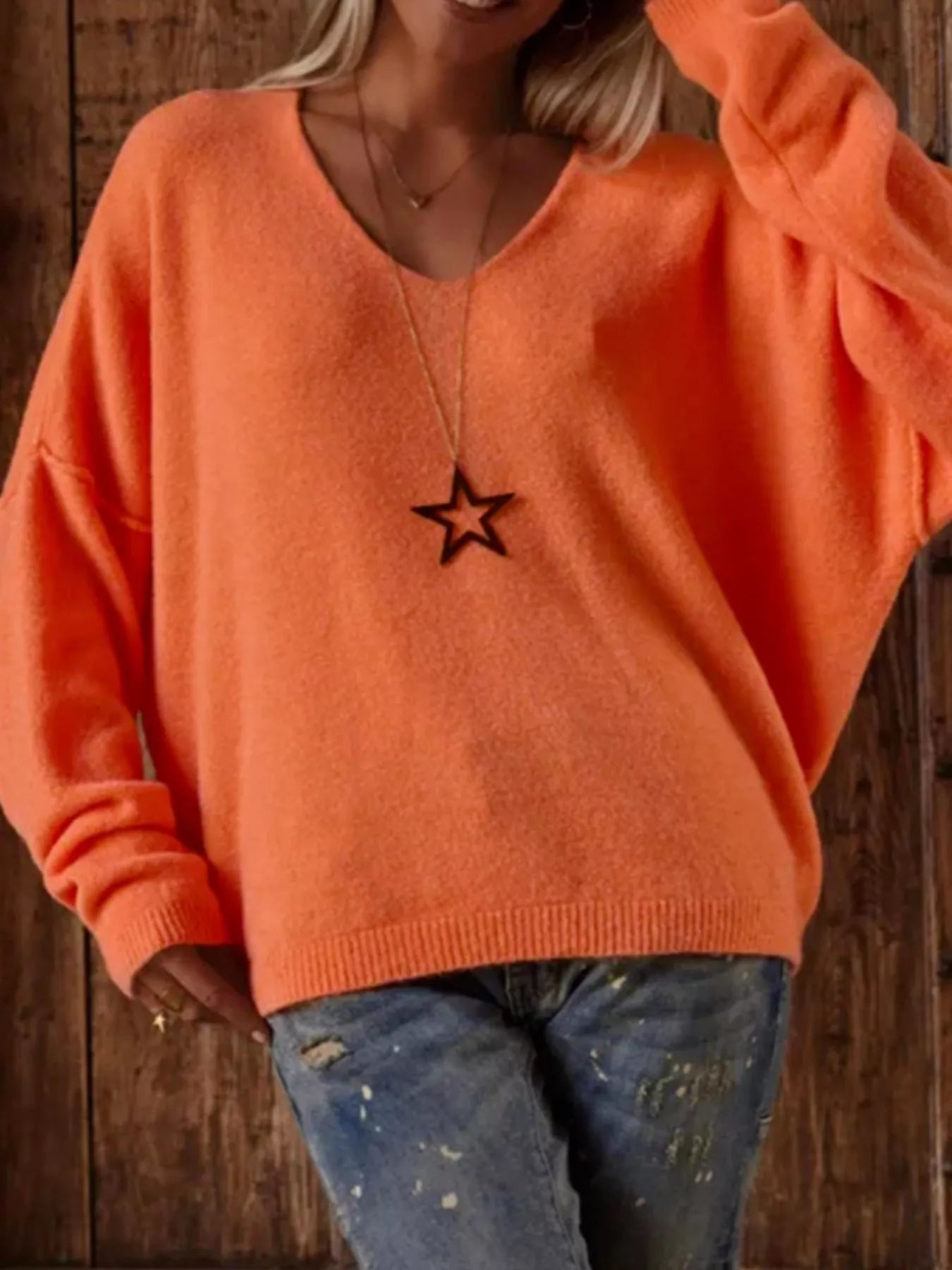 V-Neck Dropped Shoulder Sweater-Nordavory