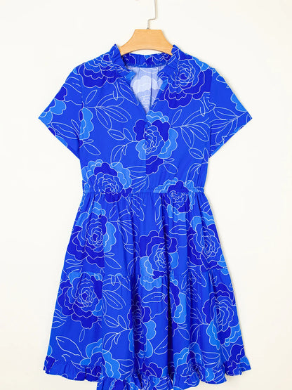 Ruffled Hem Short Sleeve Flowy Mini Dress-Nordavory