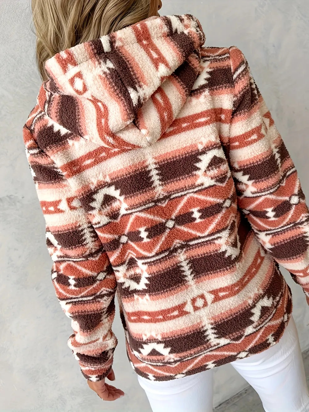 Geometric Zip Up Long Sleeve Hooded Jacket-Nordavory