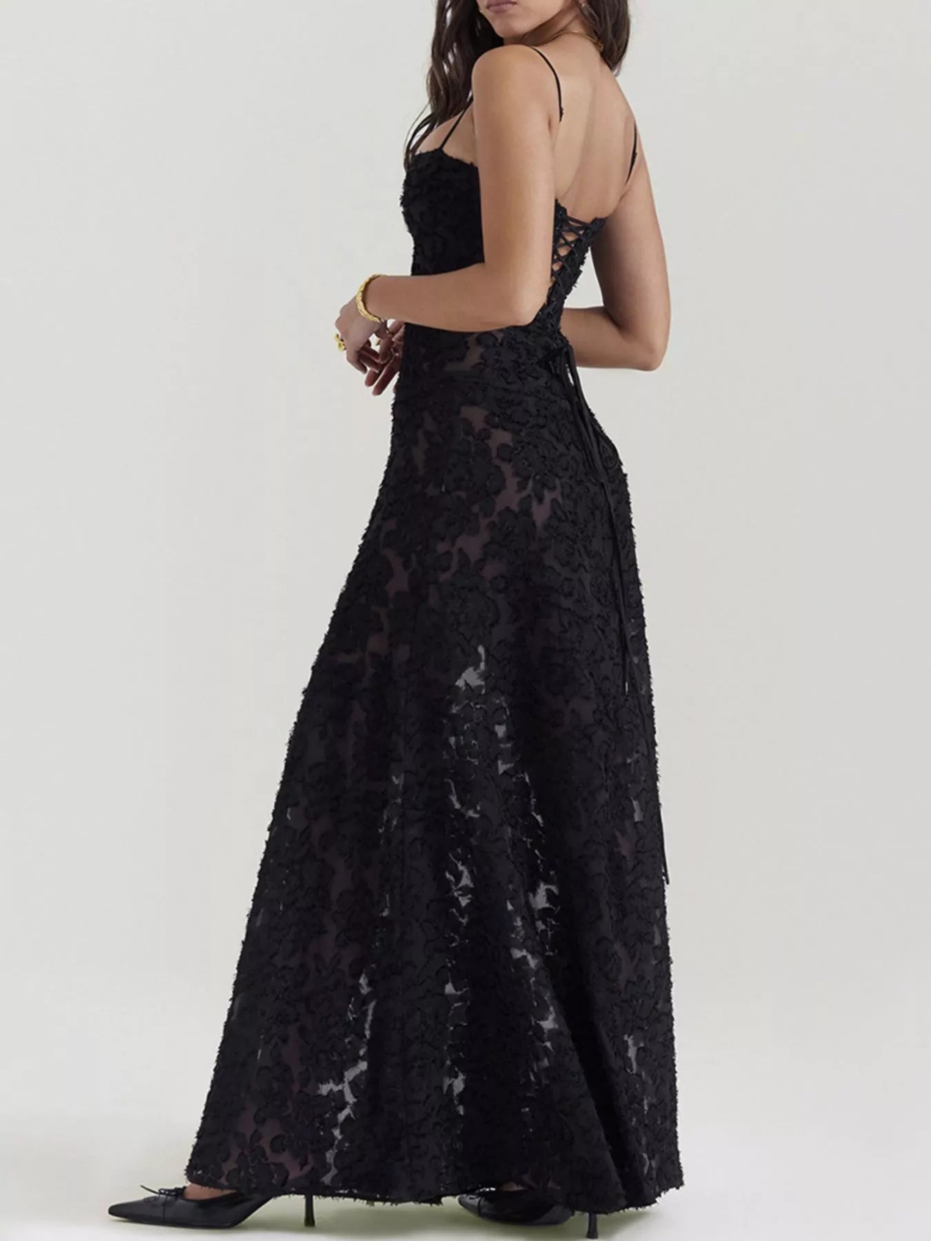 Lace Spaghetti Strap Maxi Dress-Nordavory