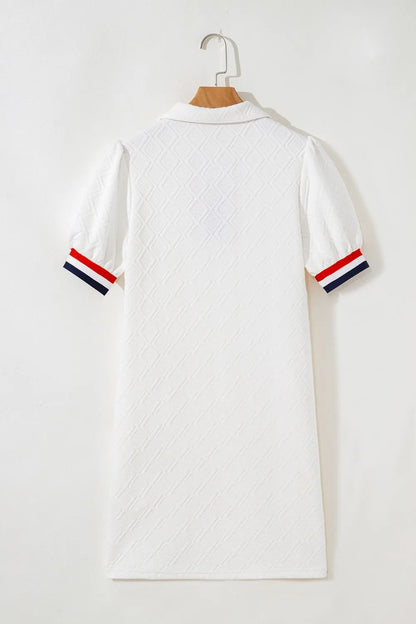 Patriotic American Flag Print Dress with Striped Collar-Nordavory