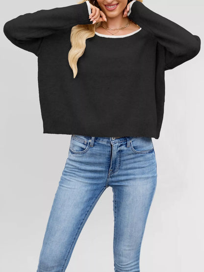 Round Neck Dropped Shoulder Sweater-Nordavory