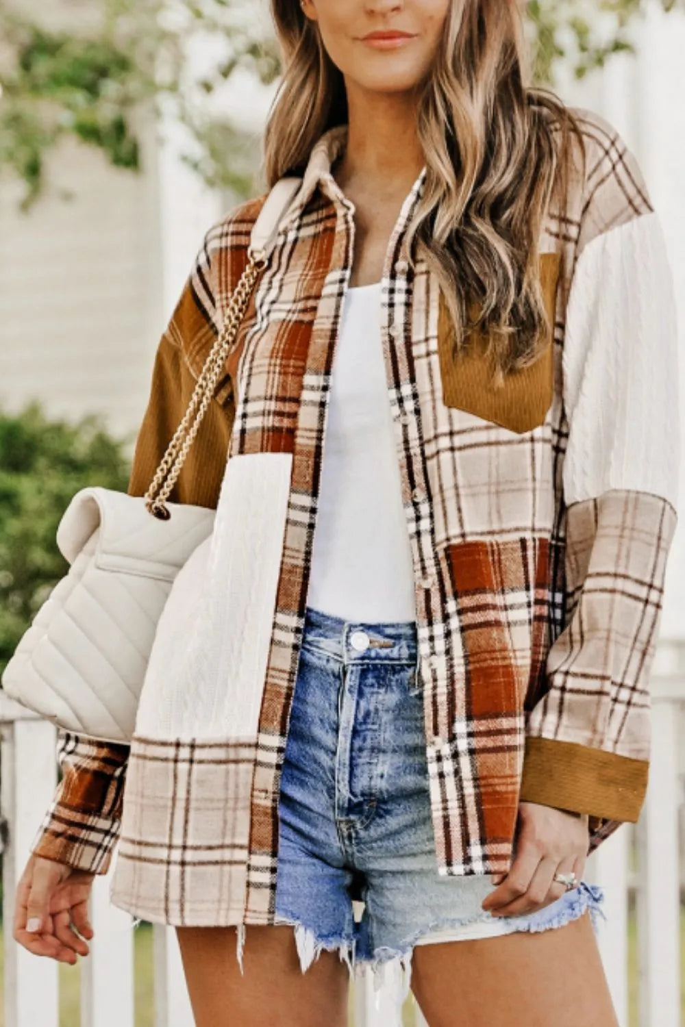 Plaid Button Up Long Sleeve Shacket-Nordavory