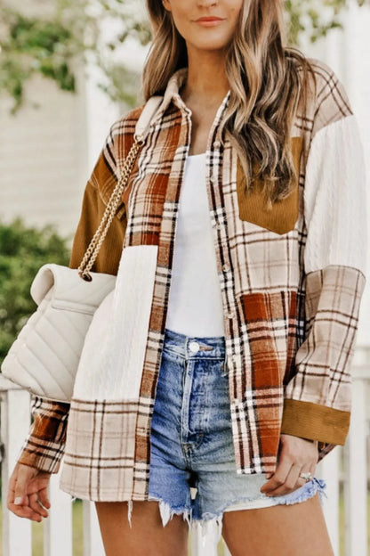 Plaid Button Up Long Sleeve Shacket-Nordavory