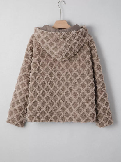 Sherpa Rhombus Zip Up Side Pocket Hooded Jacket-Nordavory