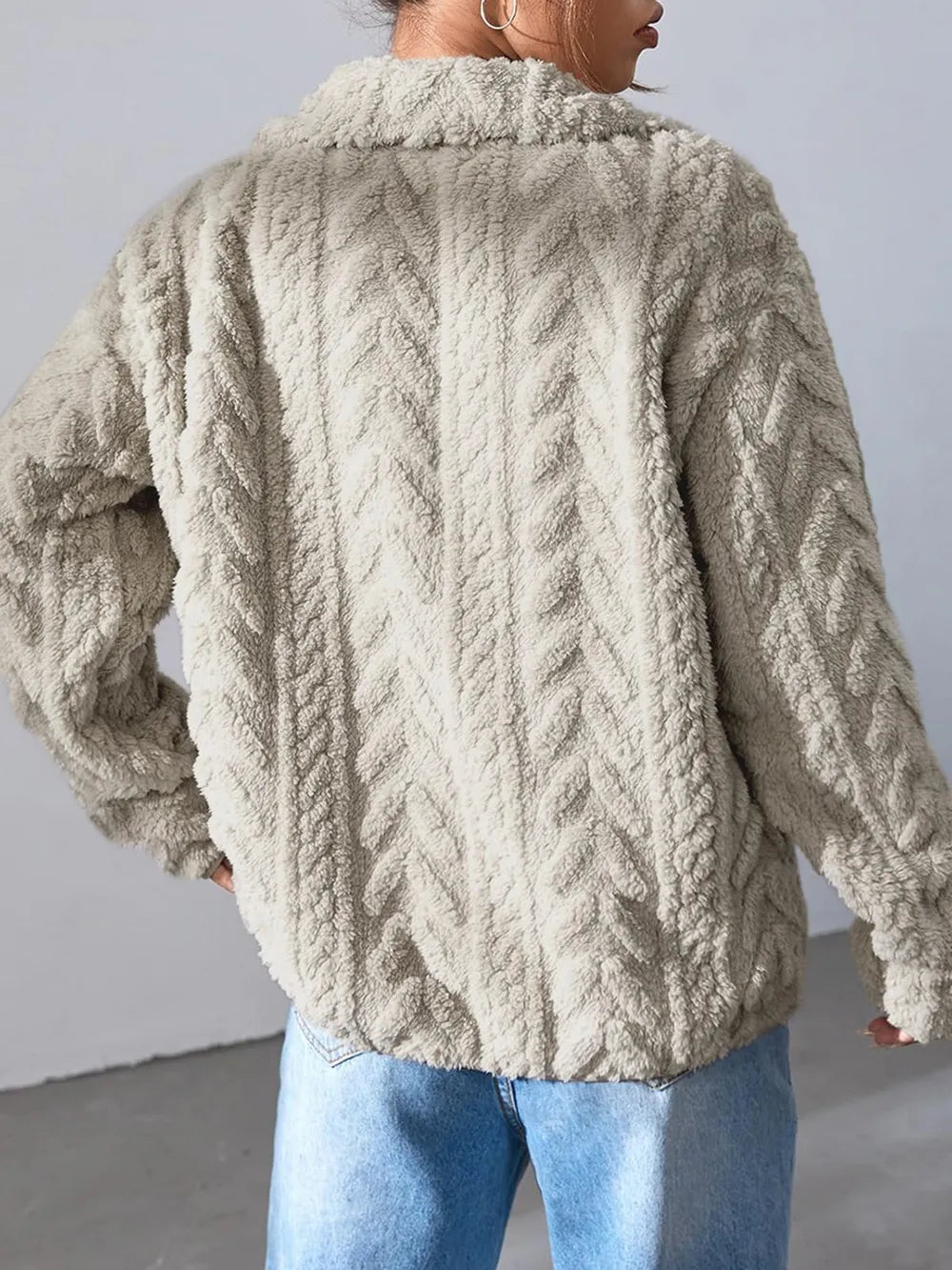 Fuzzy Zip Up Long Sleeve Jacket-Nordavory