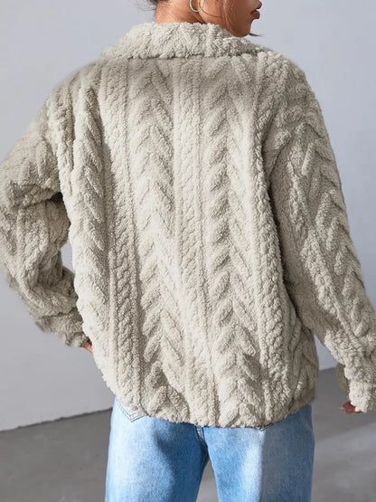 Fuzzy Zip Up Long Sleeve Jacket-Nordavory