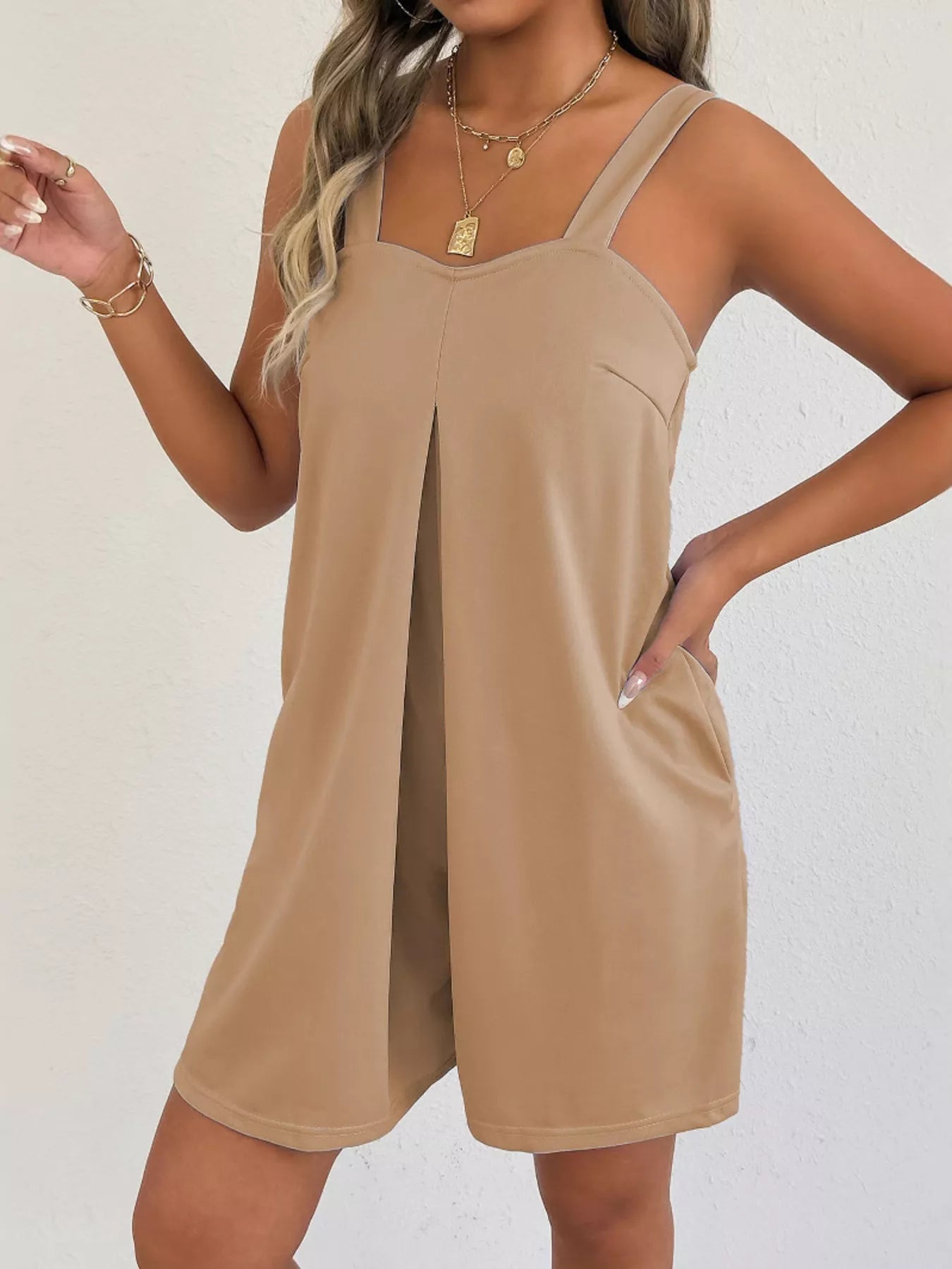 Sleeveless Casual Romper with Side Pockets-Nordavory