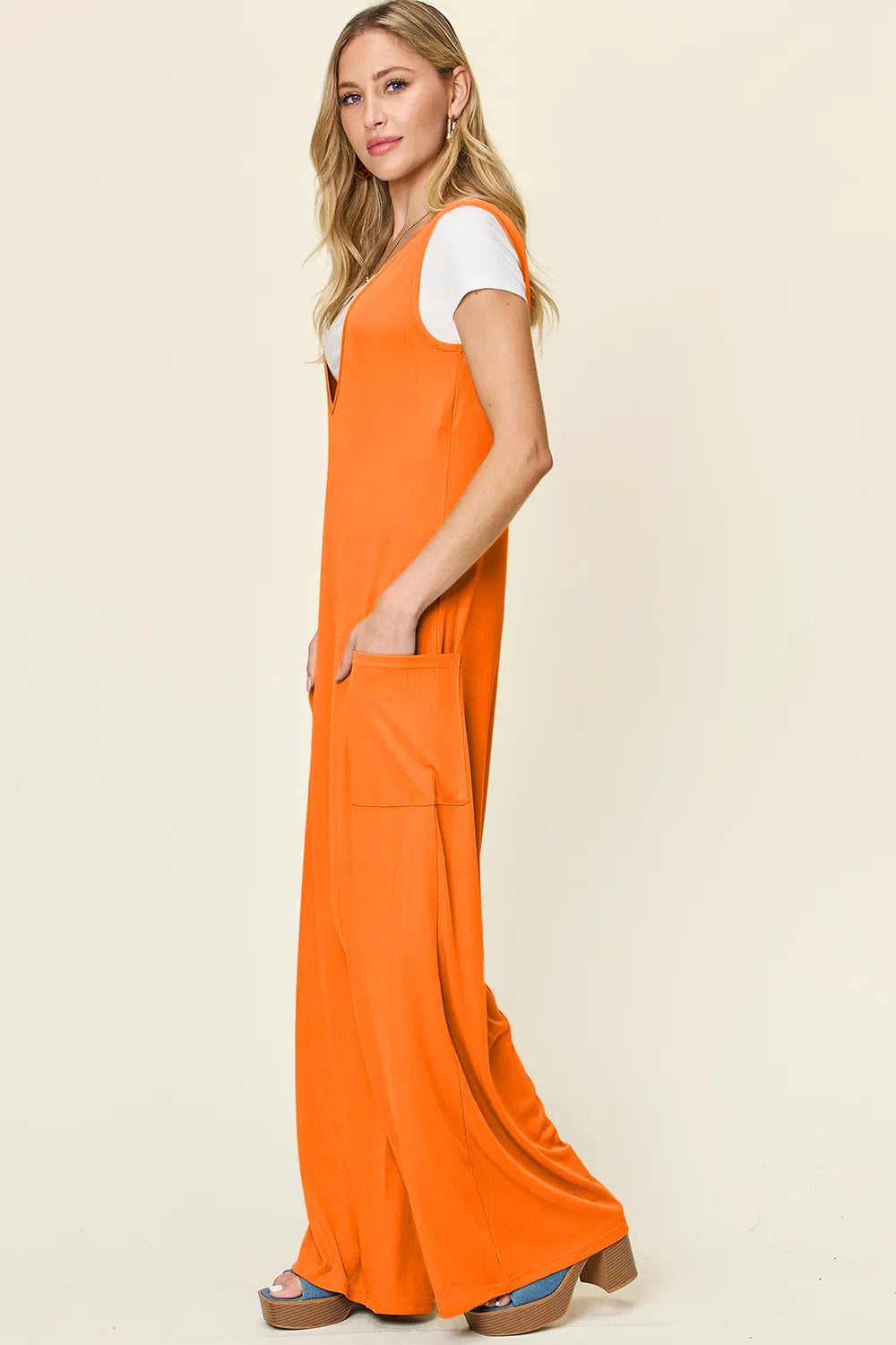 Double Take Full Size Sleeveless Wide Leg Jumpsuit with Pockets-Nordavory