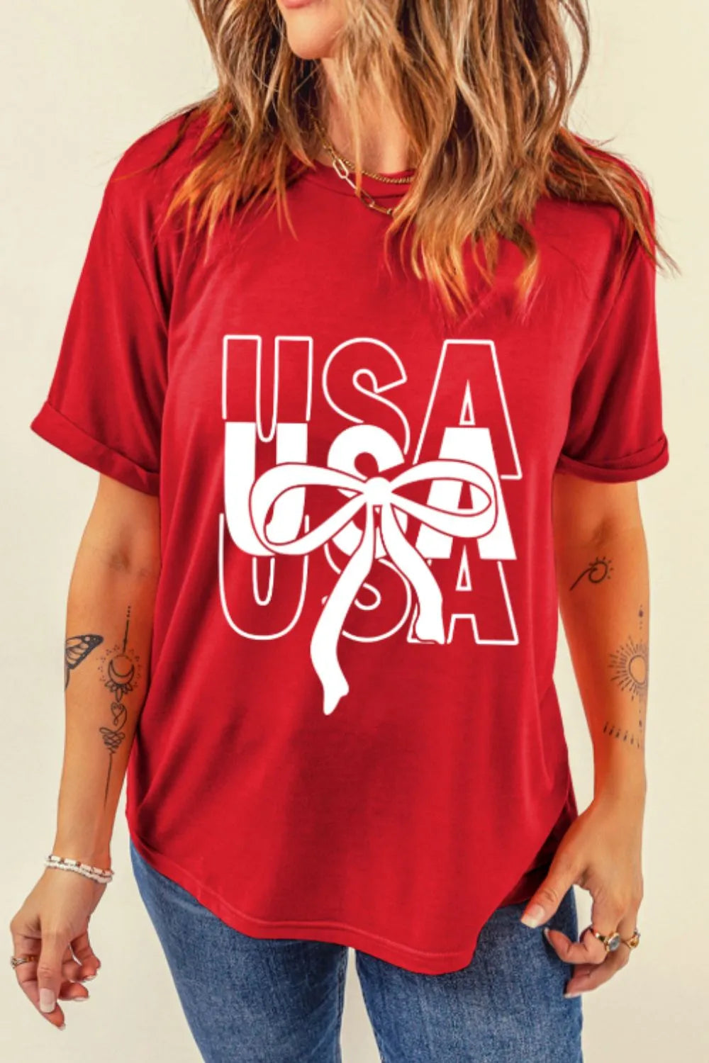 Patriotic USA Bow Graphic T-Shirt-Nordavory