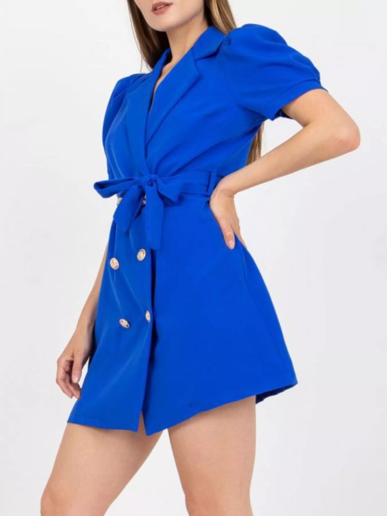 Blazer Style Tie Waist Mini Dress-Nordavory