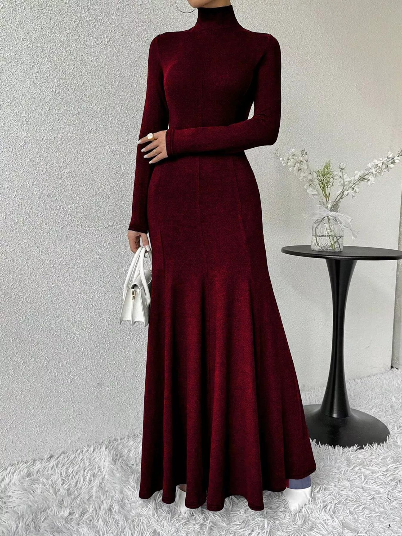 Turtleneck Long Sleeve Maxi Mermaid Dress-Nordavory