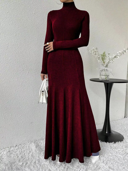 Turtleneck Long Sleeve Maxi Mermaid Dress-Nordavory