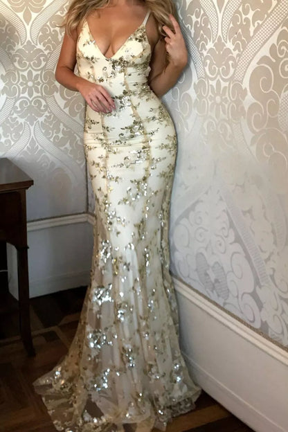 Full Size Sequin Tie Back V-Neck Maxi Dress Plus Size-Nordavory