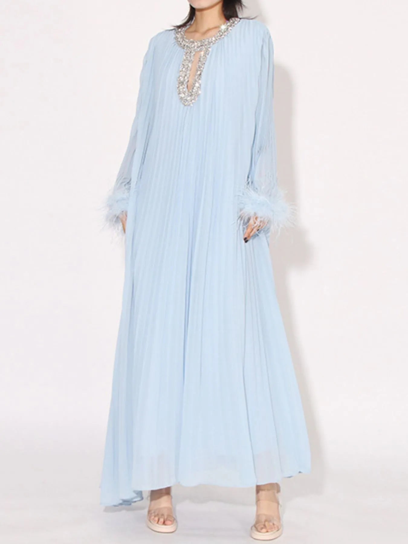 Rhinestone Long Sleeve Maxi Dress-Nordavory