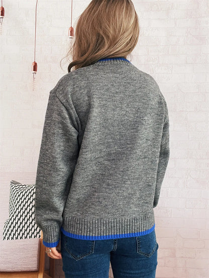 Ribbed Contrast Trim Long Sleeve Sweater-Nordavory