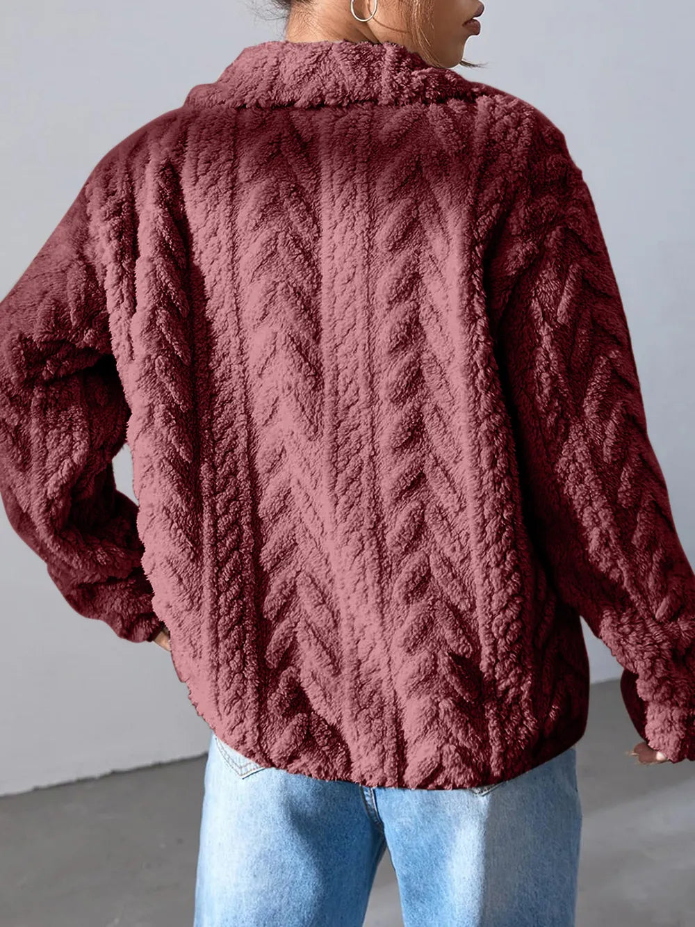 Fuzzy Zip Up Long Sleeve Jacket-Nordavory