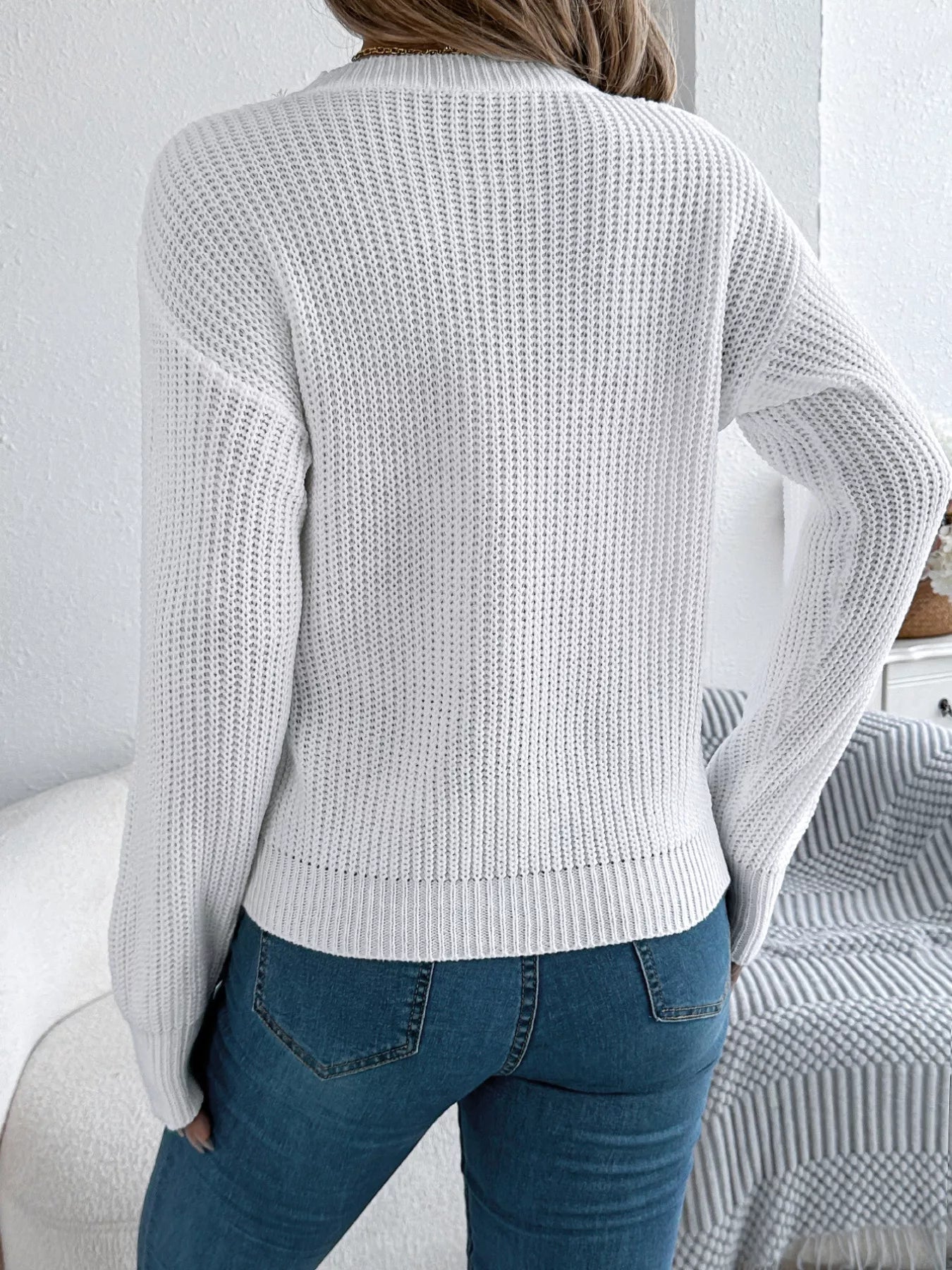 Openwork Round Neck Sweater-Nordavory