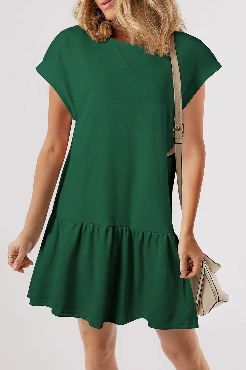 Round Neck Short Sleeve Mini Dress-Nordavory
