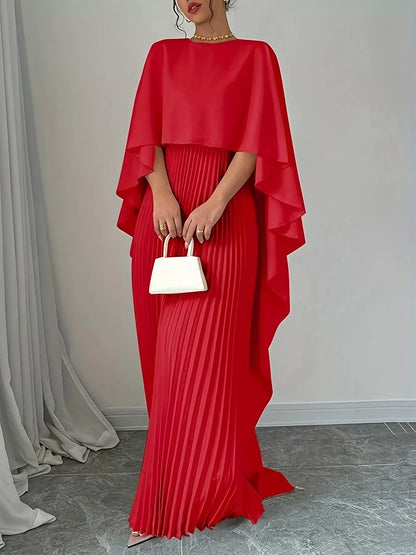 Cape Pleated Maxi Dress-Nordavory