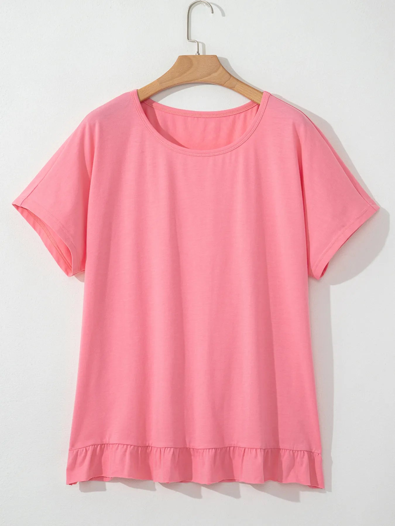 Ruffle Hem Round Neck Relaxed T-Shirt-Nordavory