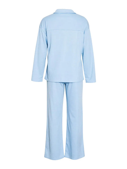 Collared Neck Long Sleeve Top and Drawstring Pants Set-Nordavory