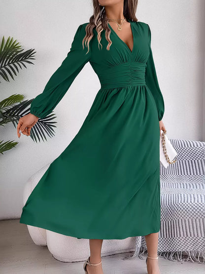 Slit Balloon Sleeve Midi Dress-Nordavory