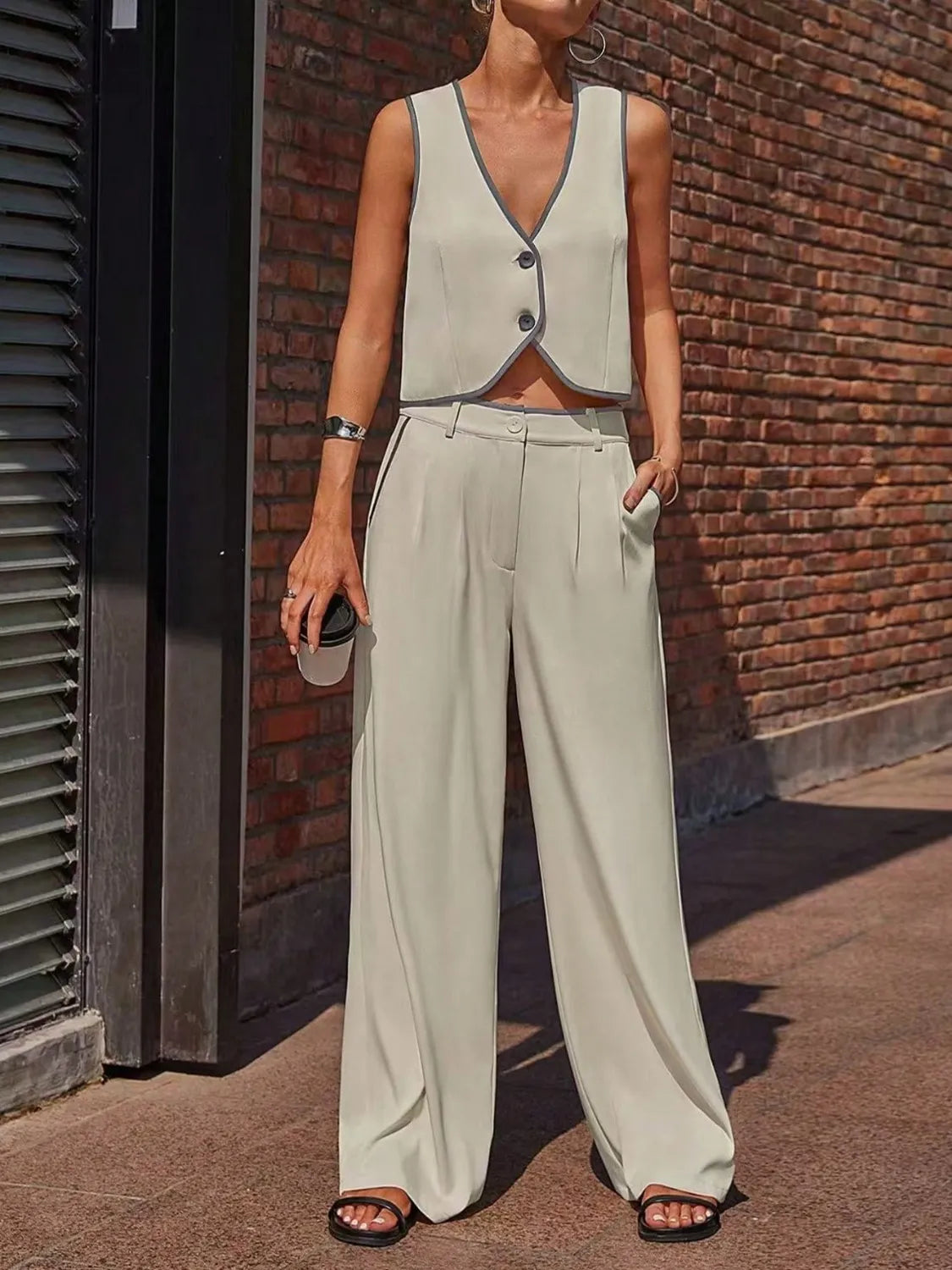 V-Neck Vest and Pants Set-Nordavory