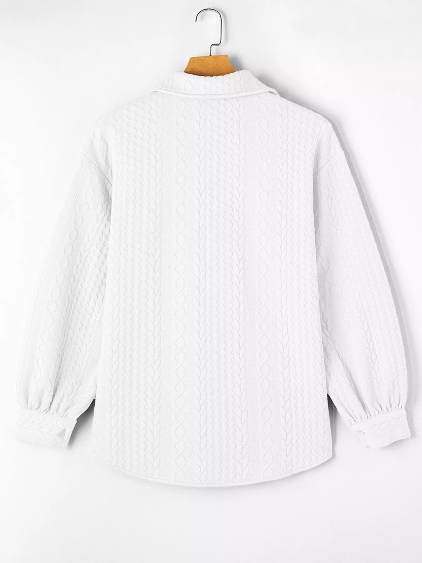 Cable Texture Puff Sleeve Loose Shacket-Nordavory