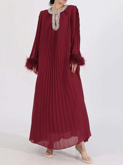 Rhinestone Long Sleeve Maxi Dress-Nordavory