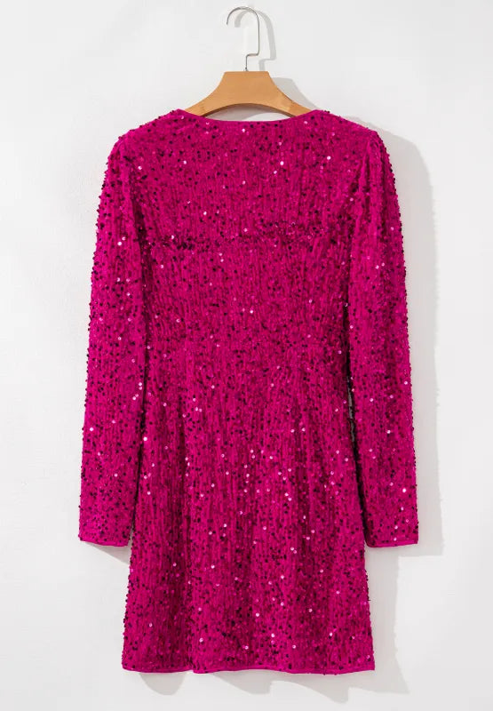 Sequin Surplice Long Sleeve Mini Dress-Nordavory