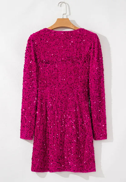Sequin Surplice Long Sleeve Mini Dress-Nordavory