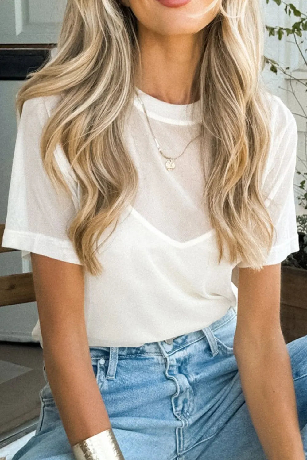 V-Neck Cami and Round Neck Short Sleeve Cover Up Set-Nordavory