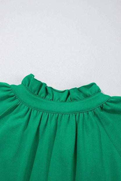 Frill Zip Front Puff Sleeve Top and Skort Set-Nordavory