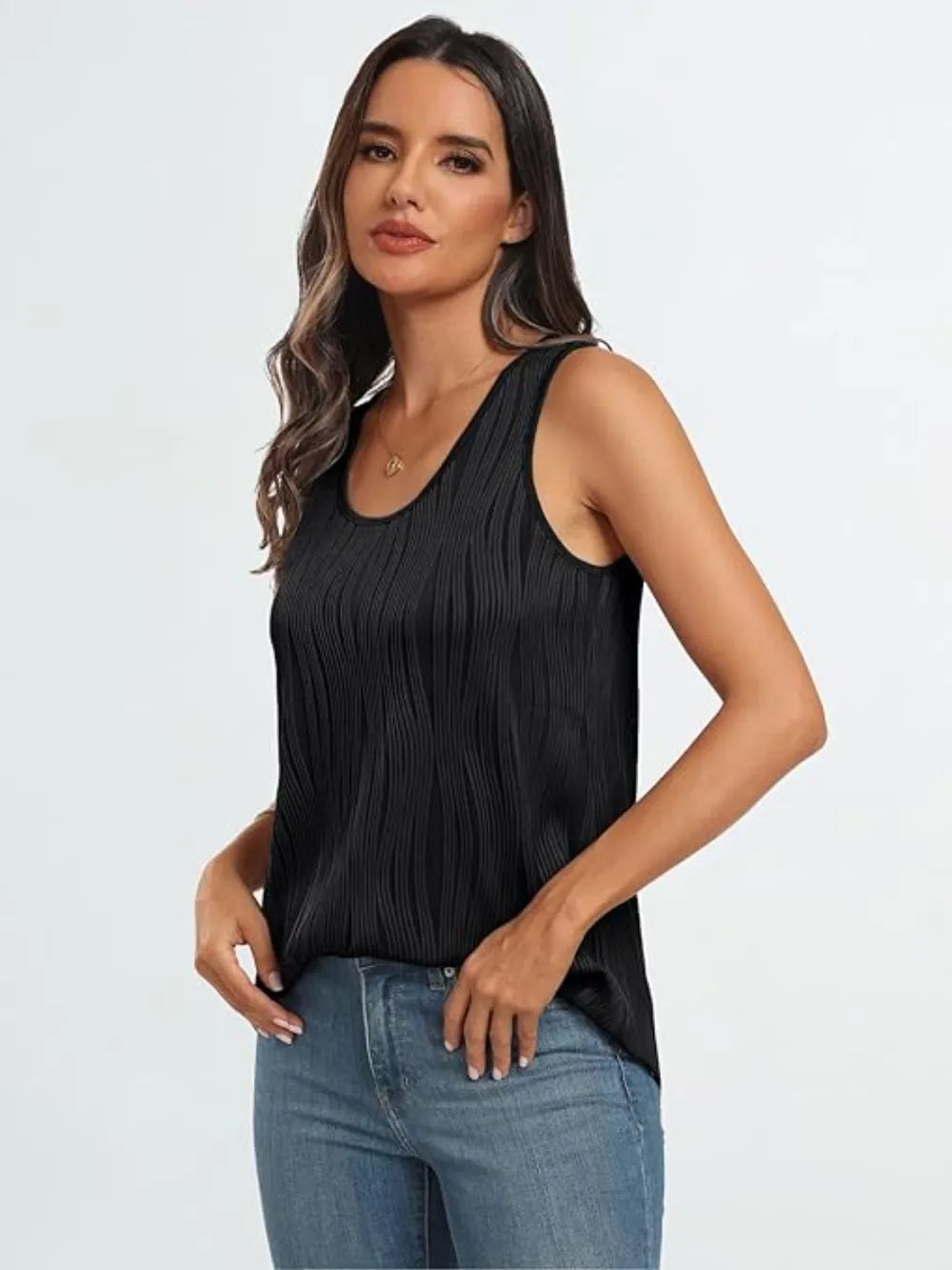 Round Neck Wide Strap Tank-Nordavory