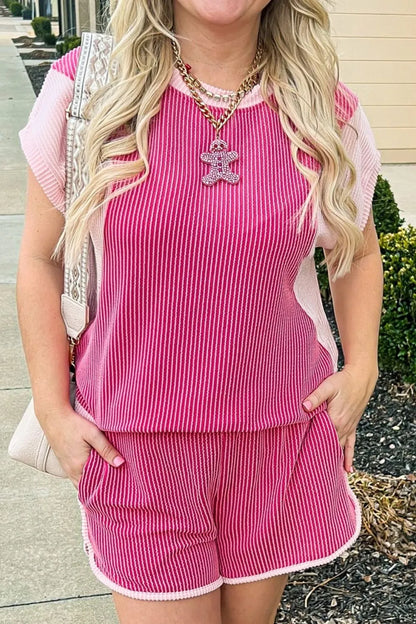 Ribbed Round Neck Top and Shorts Two-Piece Casual Set-Nordavory