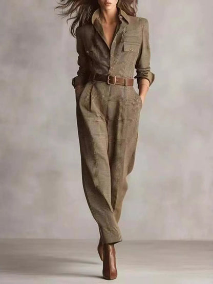 Button Front Long Sleeve Jumpsuit-Nordavory