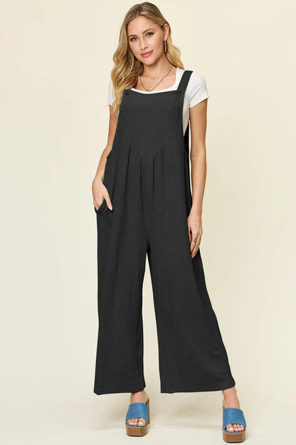 Double Take Full Size Texture Sleeveless Wide Leg Overall-Nordavory