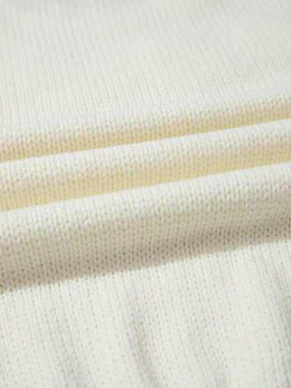 Flower Detail Round Neck Contrast Textured Puff Sleeve Sweater-Nordavory